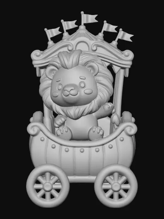 3D model for Circus Lion on a Striped Wagon