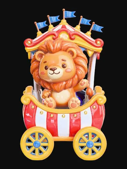 3D model for Circus Lion on a Striped Wagon