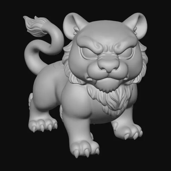 3D model for Ornate Porcelain Tiger with Golden Horn
