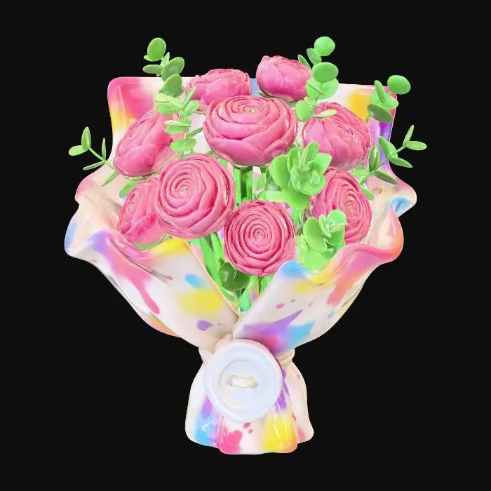 3D model for Rainbow Wrapped Rosette Bouquet
