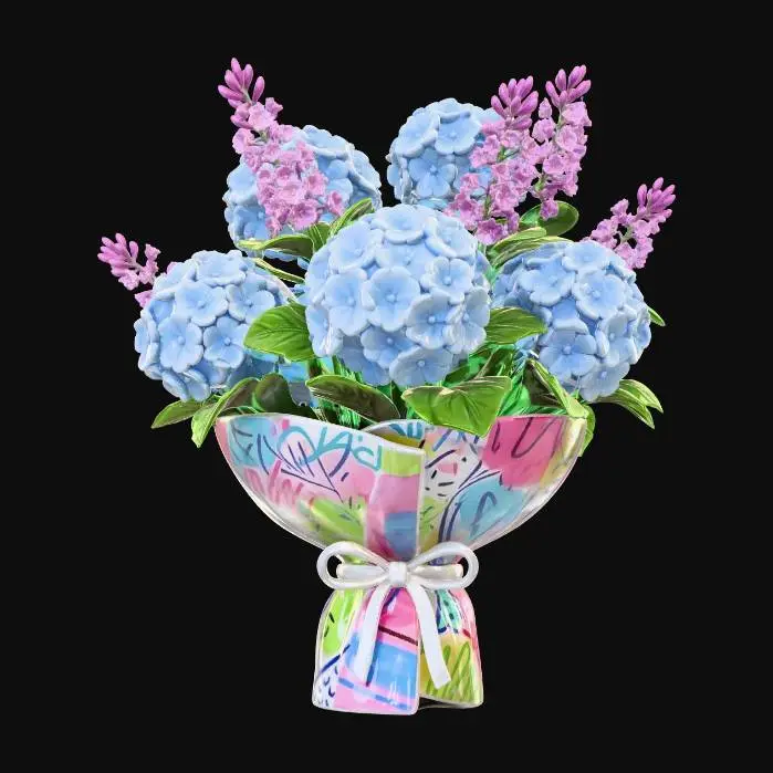 3D model for Blue Hydrangea Bouquet with Lavender Sprigs