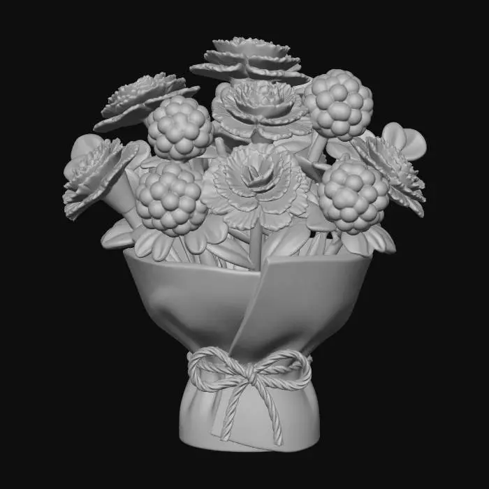 3D model for Colorful Rosette Bouquet in Painted Vase