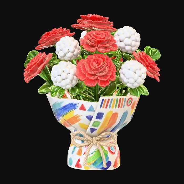 3D model for Colorful Rosette Bouquet in Painted Vase