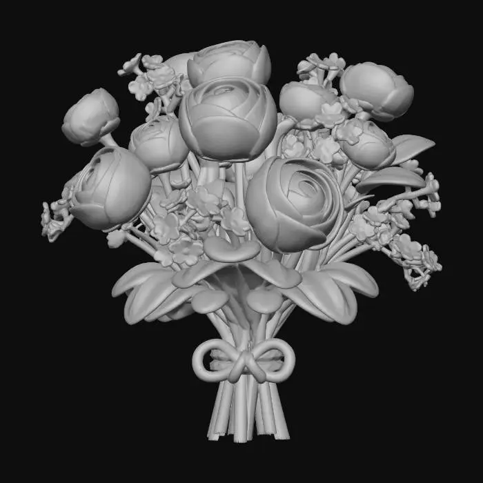3D model for Pink Rose Bouquet with Blue Forget-Me-Nots