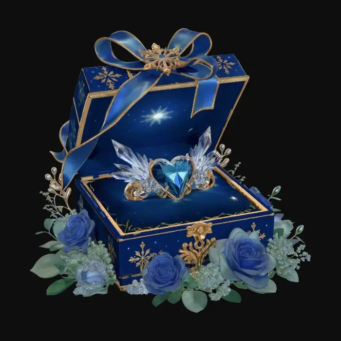 3D model for Blue Heart Wing Ring in a Sapphire Gift Box