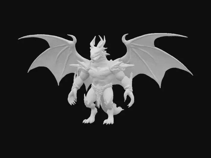 3D model for A giant blue and purple humanoidal dragon with bird like beak, mighty wings, and long spiky tail, wearing gold and silver armour, warhammer 40000 style, chaos, Tzenech, beast, wargame, game model, good symethry, detailed, high quality textures