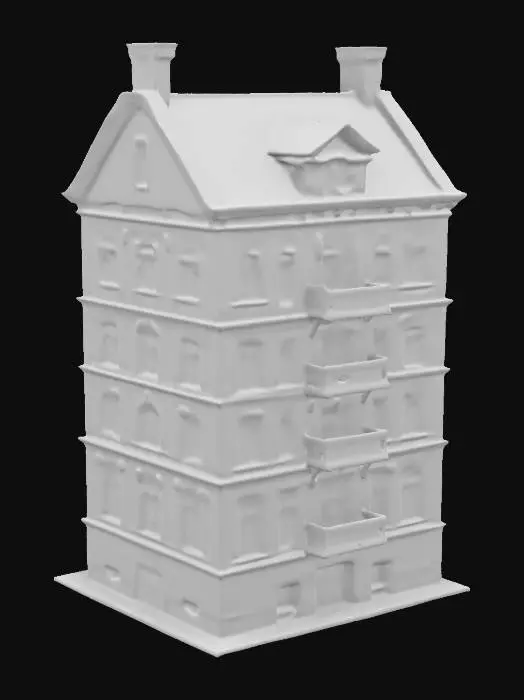 3D model for an old pre war Polish family building, kraków style, made out of bricks and concrete, tall, elegant, high detail, 4k textures