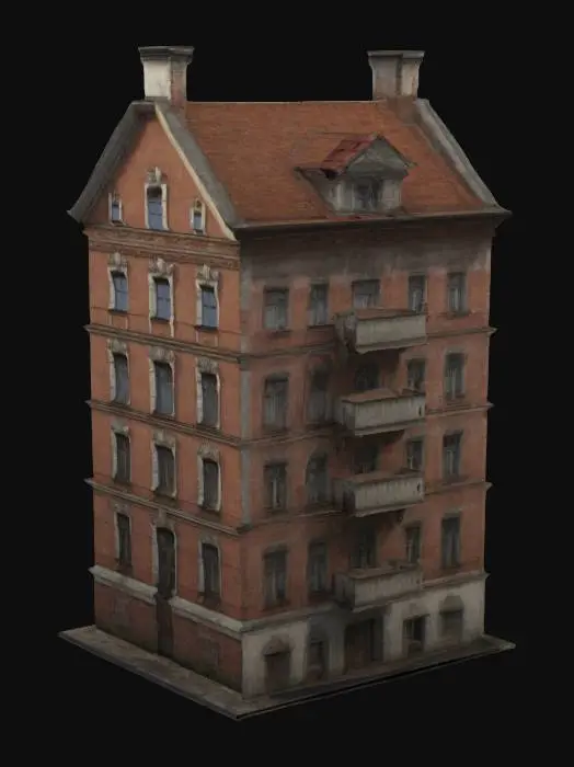 3D model for an old pre war Polish family building, kraków style, made out of bricks and concrete, tall, elegant, high detail, 4k textures