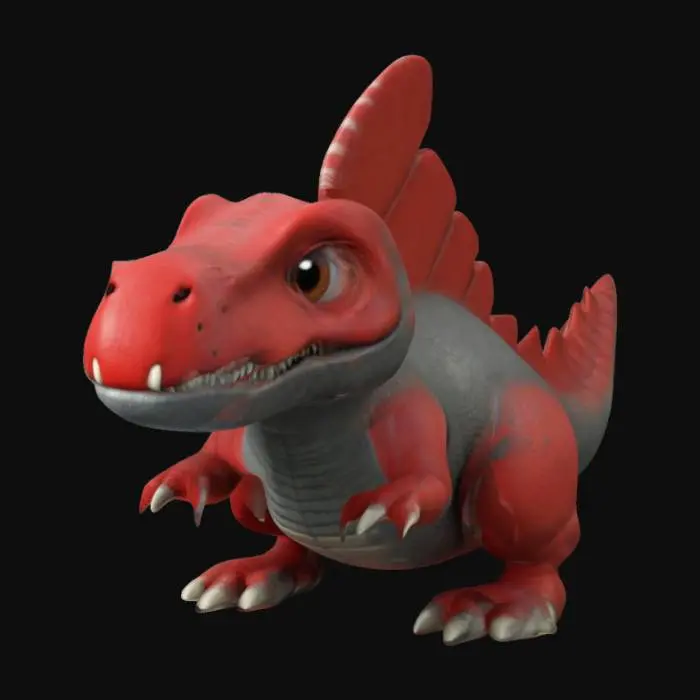 3D model for Tiny cute chibi Spinosaurus from Jurassic Park III, red and grey, 4k textures, good symethry