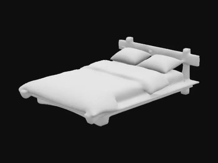 3D model for Wooden Bed with White Bedding