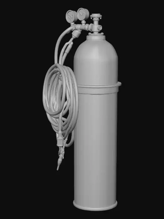 3D model for Rusty Green Oxygen Cylinder with Coiled Hoses