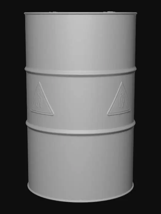 3D model for Rusty blue oil drum with warning symbols