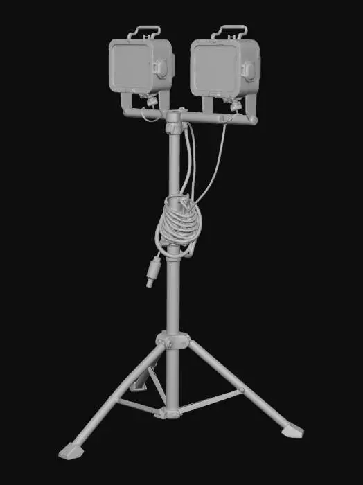 3D model for Twin Floodlights on a Weathered Tripod