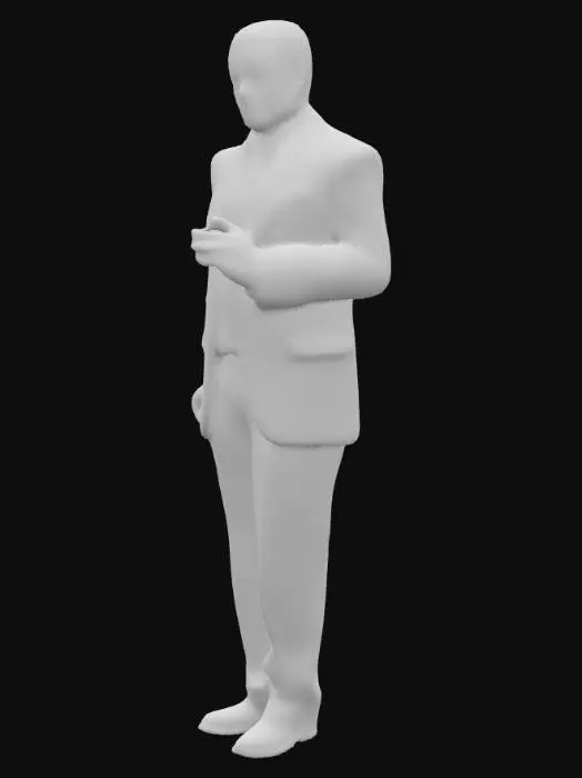 3D model for "Post-WWII Sicilian mafia don, 50s, weathered face with intersecting scars, impeccably tailored 1940s suit showing subtle wear at cuffs. Holding silver cigarette case in left hand while right hand adjusts bloodstained ledger in breast pocket. Dimly lit backroom setting with fabric samples and faded liberation posters. Style: hyperrealistic noir, cinematic rim lighting, texture emphasis on wool suit vs scar tissue."  
