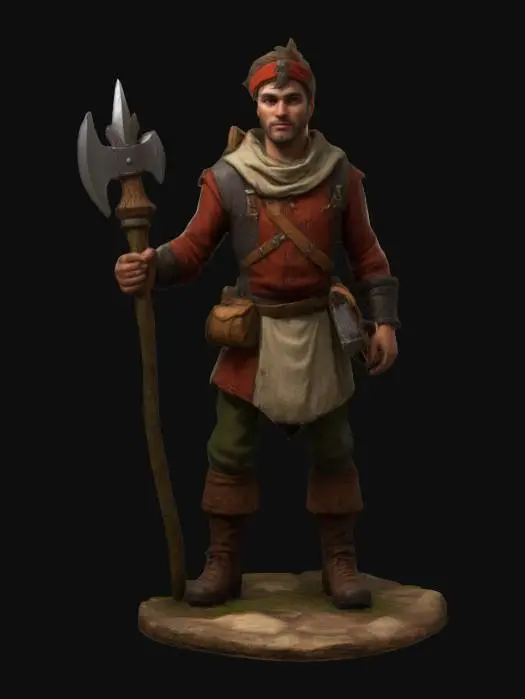 3D model for woodcutter aspiring to be a mage, highly detailed game character