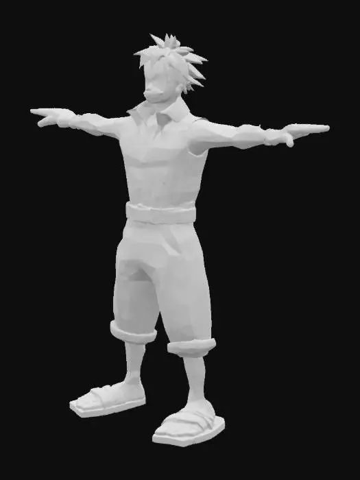 3D model for A character From the Show One Piece the Cartoon in a full body shot, 3D model, game character design, concept art in the style of 50's cartoon in a full-body shot. T-pose position. in the highly detailed, 3D render, hyper-realistic. He is poseing and standing in a tpose position and legs are slightly apart. 3D render, high resolution, high detail, high-quality textures.