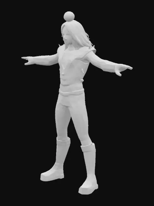 3D model for An image of a gene simmons from KISS dressed up as a rockstar. He is standing straingt in a T-Pose , which is A T-pose is a position in which a person stands with their feet slightly apart, with both arms extended out to the sides, and the palms of their hands facing downwards. The arms are held straight, parallel to the ground and shoulder-width apart, while the feet are placed at a comfortable distance and slightly apart from each other. The overall position resembles the shape of the letter T when viewed from the side, hence the name "T-pose." He is on a plain white background.