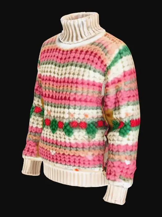 3D model for The Christmas jumper sweater is a classic, traditional festive wear item that typically features a warm, chunky knit construction. It can come in many different designs—bold stripes, snowflakes, reindeer, Santa, or a pattern of colorful baubles, with some featuring an oversized fit or a turtleneck collar to keep its wearer extra cozy. Many are made of pure-wool or a blend with other insulating materials such as acrylic, and are finished with a traditional collar, cuffs, and a hem in either matching stitch or complimentary to the front. This jumper is sure to keep you warm—and feeling jolly—all festive season long.