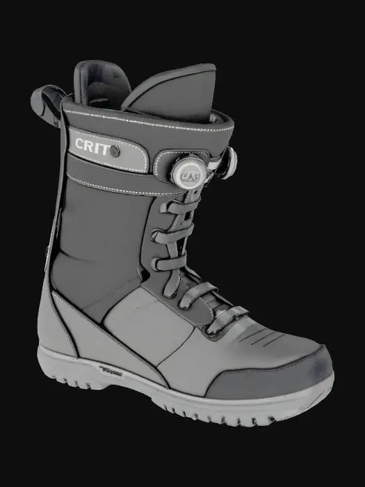 3D model for The high-end snowboard boot is a technical masterpiece carefully crafted to offer optimal performance on the mountain. It features a low-profile design with a lightweight, The Logo " CRIT " on the side, flexible upper for maximum agility and responsiveness. Inside, a heat-molded liner ensures a customizable fit, maximizing both comfort and warmth. A BOA lacing system provides precision and quick adjustment, allowing for a snug fit throughout the day. The outer shell is reinforced with a tough material for durability, complete with ankle support and waterproofing to keep your feet dry and secure in any condition.