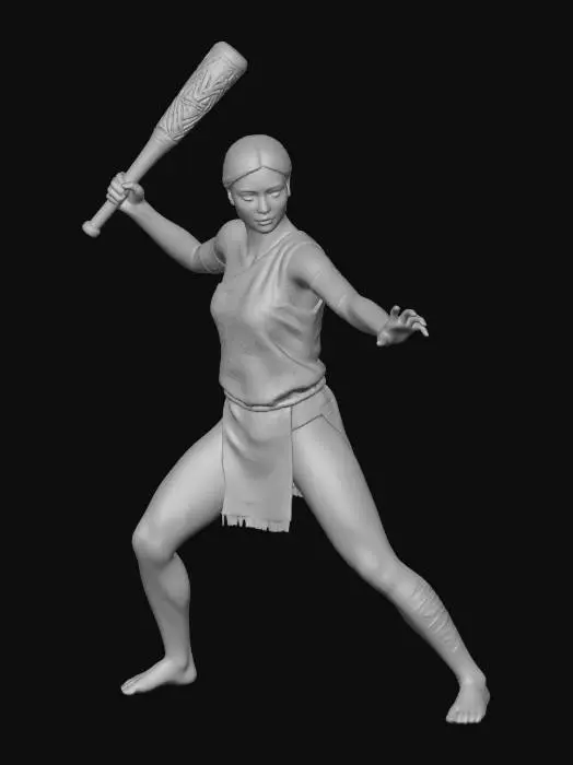 3D model for Warrior with a carved wooden club