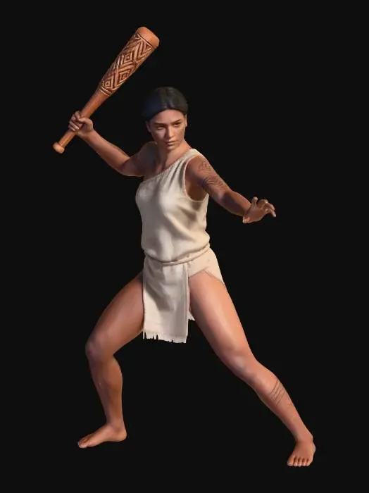 3D model for Warrior with a carved wooden club