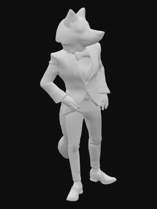 3D model for An anthropomorphic Wolf wearing a golden tuxedo and blue shoes