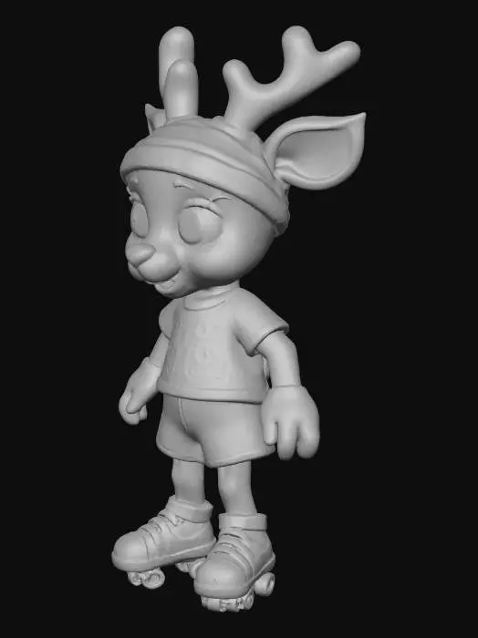 3D model for an anthropomorphic cartoon deer roller skating