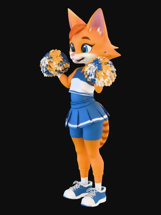 3D model for an anthropomorphic cat cheerleader