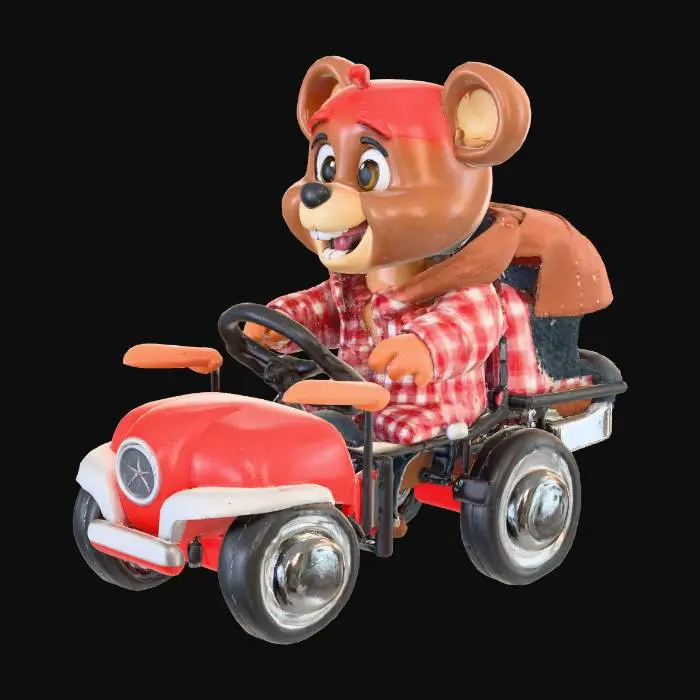 3D model for an anthropomorphic cartoon bear driving a car
