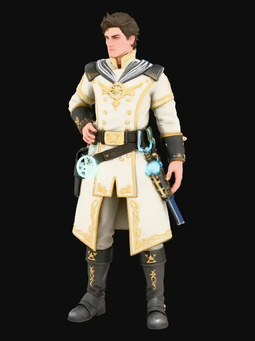 3D model for I want an astral sailor, someone who crews a spelljammer ship that sails on the astral sea. A sailor in a white uniform that is ready to take on anything that the insane realm has to offer them. A high fantasy look, but also a little worn and seasoned.