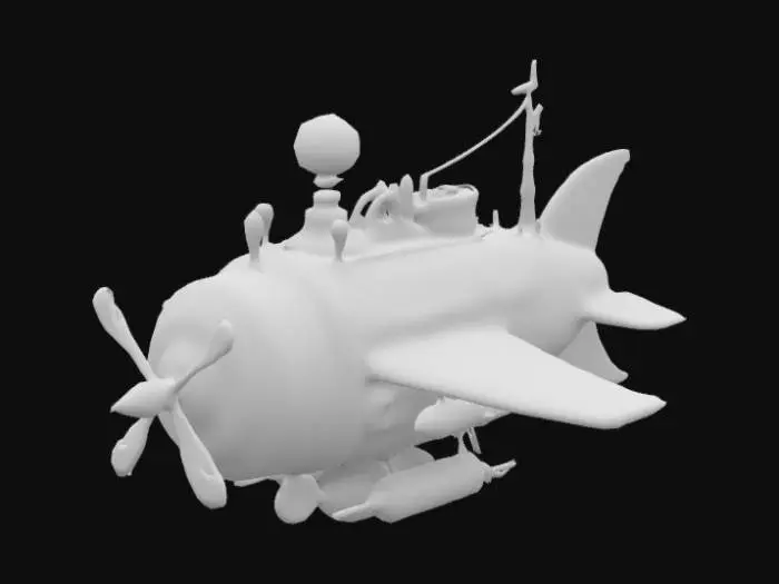 3D model for A simplified steampunk stylized airship, game asset, world of warcraft style