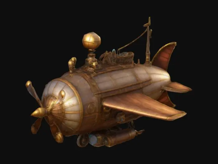 3D model for A simplified steampunk stylized airship, game asset, world of warcraft style