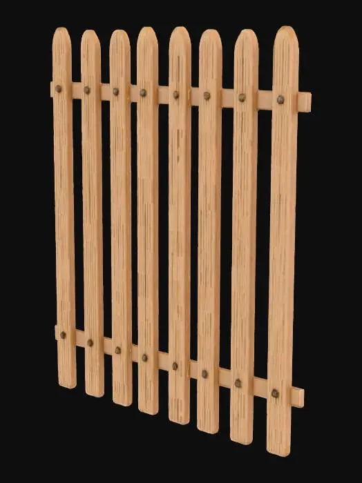 3D model for a wooden style fence that i can repeat in a game. It should beoak wood coloured and have spaces between the slats