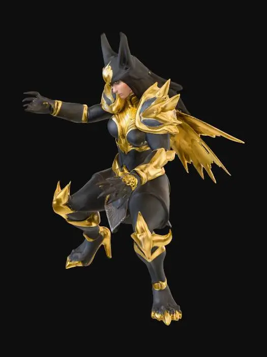 3D model for Femme animal 
Magic 
Armure noir et or 
En mode attaque 