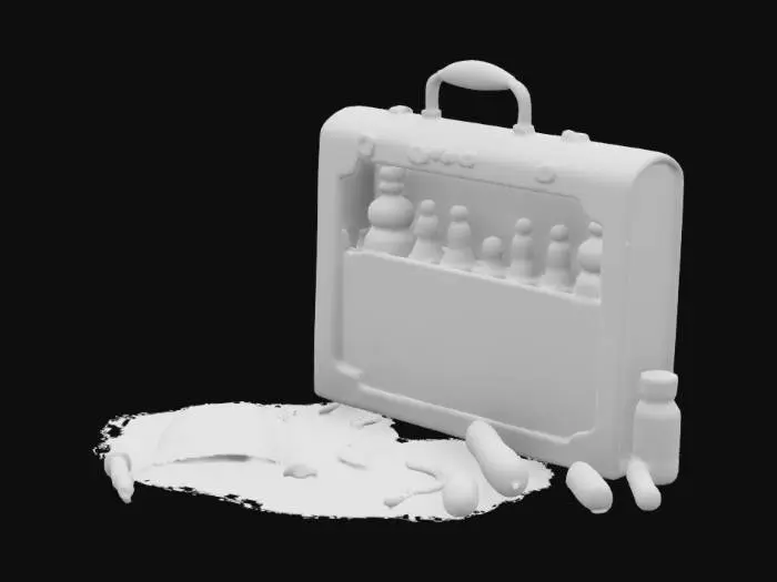 3D model for A relic of an ancient civilization, this potion suitcase is covered in luminous hieroglyphics that flicker like embers. Strange alchemical bottles within glow in vibrant hues, each infused with mystical energy. The case hums faintly, as if still charged with its creator’s lost power.