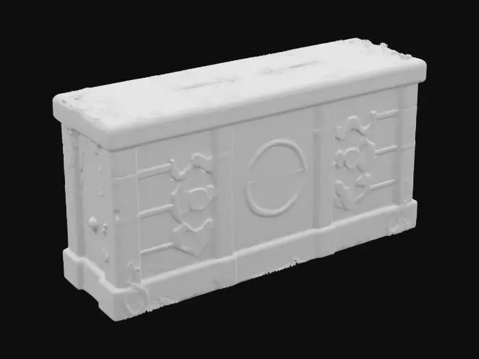 3D model for Highly detailed long ancient modular wall crafted from weathered stone with deeply carved, intricate temple-like designs. Covered in green hieroglyphics and blue celestial symbols, the wall displays millennia of wear and mystery, with sections cracked and chipped, revealing forgotten, glowing runes, lightly covered in growing tree roots. The carvings include ornate, organic patterns intertwined with mystic shapes, and some panels feature ancient relics embedded within the stone. The surface has a worn, crumbling texture, emanating a mystical energy, as if untouched by time yet holding untold power