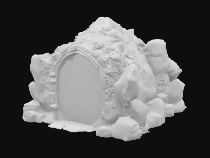 3D model for hyper-realistic 3D model of an ancient archway made of weathered white stone, intricately carved with green, moss-like patterns. The stone should be aged and cracked, showing centuries of decay. Instead of vines or roots, the archway is dripping with glowing blue ooze, pooling at the base. Inside the archway’s doorway, create a swirling, otherworldly portal that seems to pulse with energy, glowing with eerie, shifting colors. The portal should appear as if it's a rift in space-time, distorting the surroundings. Soft, atmospheric lighting should highlight the stone, ooze, and portal, casting dramatic shadows to create a mystical, surreal atmosphere that feels both ancient and otherworldly., #arch#