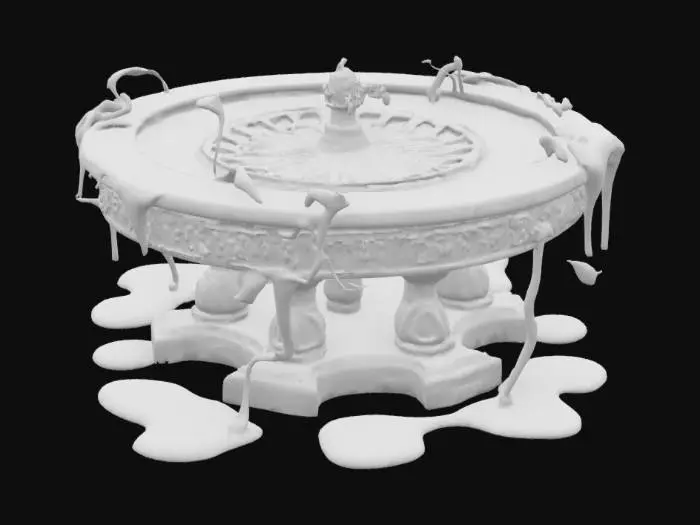 3D model for a roulette table made of wood and vines....dripping with blue ooze
