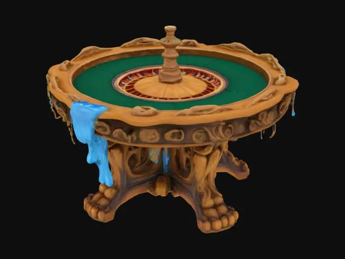 3D model for a roulette table made of wood and vines....dripping with blue ooze