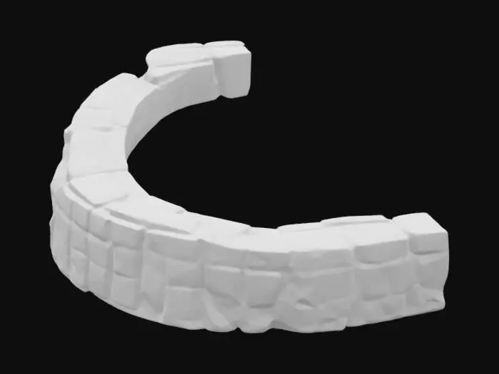 3D model for  hyper-realistic image of an ancient curved stone pathway made of weathered blue stone slabs, each slab cracked, chipped, and eroded by time. The surface features deeply carved glowing hieroglyphics, softly emitting cyan-blue light that reflects off nearby moss and damp stone. Stones show aged mineral veins, discoloration, and subtle shimmer. Moss creeps between seams, and a light fog rolls across the path. Lighting is soft and diffused, with glyph glow casting faint volumetric beams in the mist. Surrounding atmosphere feels sacred, mystical, and untouched.