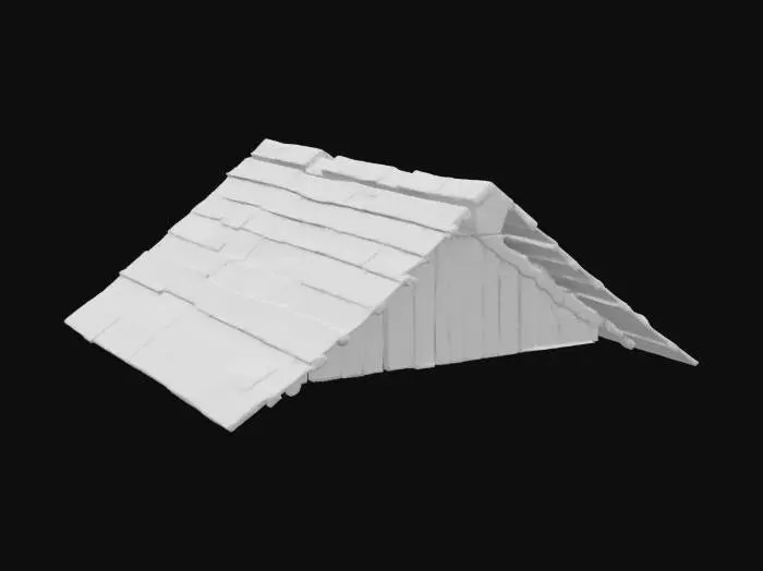 3D model for Slanted wood-shingled roof segment. Weathered and aged wood. fbx file in game asset. ultra high resolution pbr