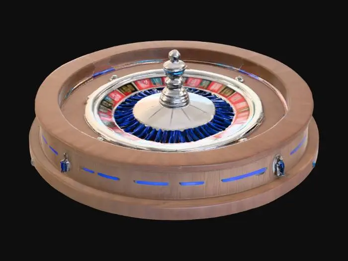 3D model for a nordic roulette table with blue-ish glowing markings etched onto the edge of the table
, #PBR#