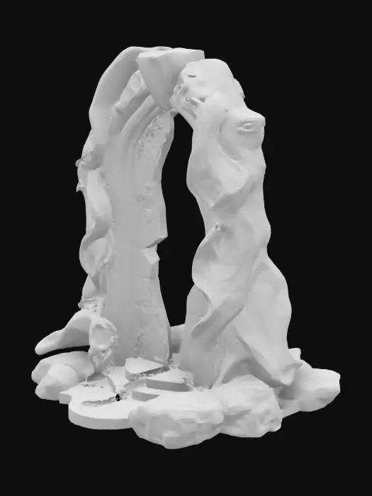 3D model for "A mystical gateway made of twisting, bioluminescent vines and dark stone, half-broken and leaking prismatic energy into the sky. The fractured portal flickers between realities, revealing glimpses of unknown worlds beyond. The environment is cinematic, mist-filled, with dynamic god rays. 8K ultra-resolution, game-ready.
