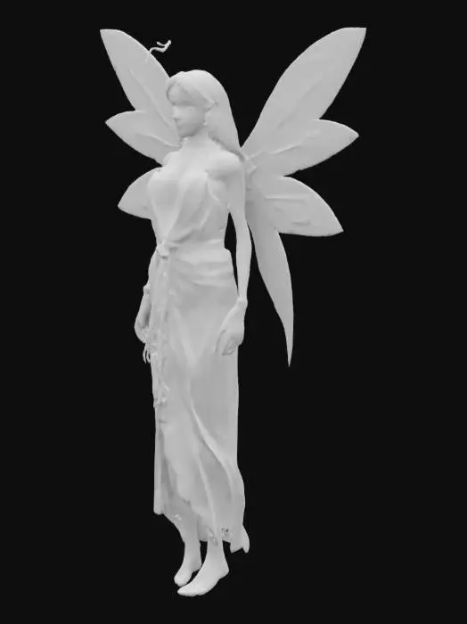 3D model for An ancient fairy wearng white clothing with hieroglyphic wings. Ultra high resolution. 