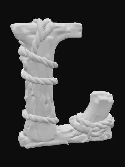 3D model for The letter "L" shaped out of ancient wood and covered in ancient rope
