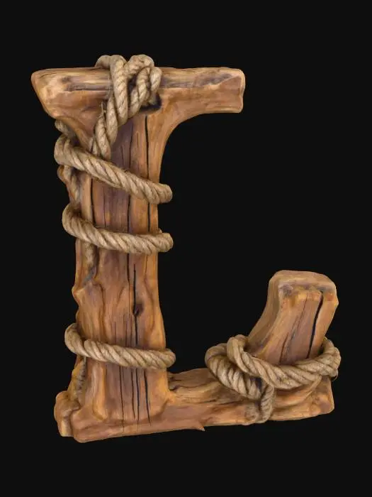 3D model for The letter "L" shaped out of ancient wood and covered in ancient rope
