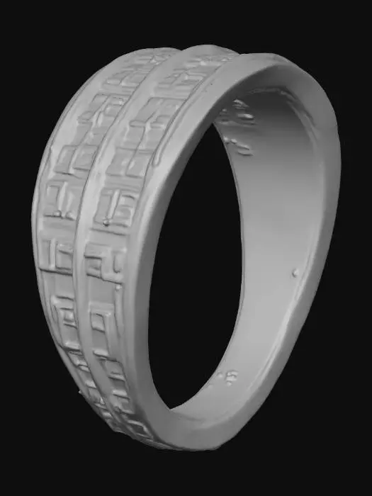 3D model for Create a hyper-realistic Unreal Engine asset of a massive golden ring, large enough for a character to fly through. The ring should shine with polished gold, featuring reflective metallic PBR textures that capture light and glimmer with subtle lens flares. Add fine detailing along the edges — engraved ridges, faint ornamental patterns, and micro scratches to give it realism while still appearing magical and pristine. The inner rim should be smooth and highly reflective, amplifying its radiant glow. The outer ring should have ancient hieroglyphic blue-ish markings etched into the ring. Ensure scalable optimization so the ring can be viewed both as a distant landmark and in cinematic close-ups, perfect for flight gameplay.