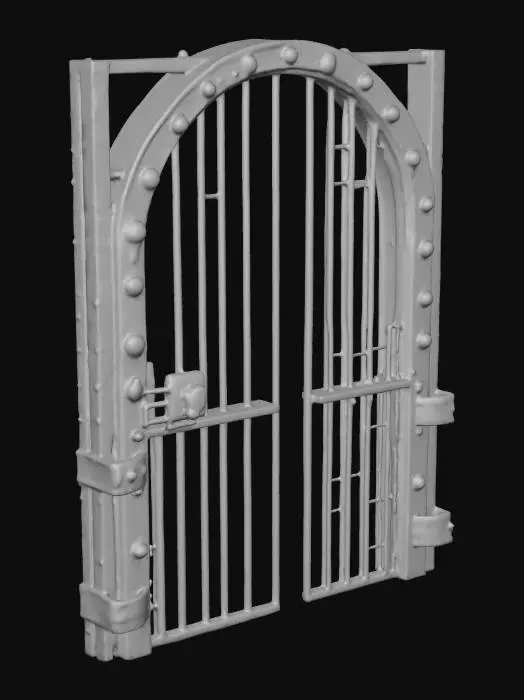 3D model for a curved metal gate used to herd bulls.