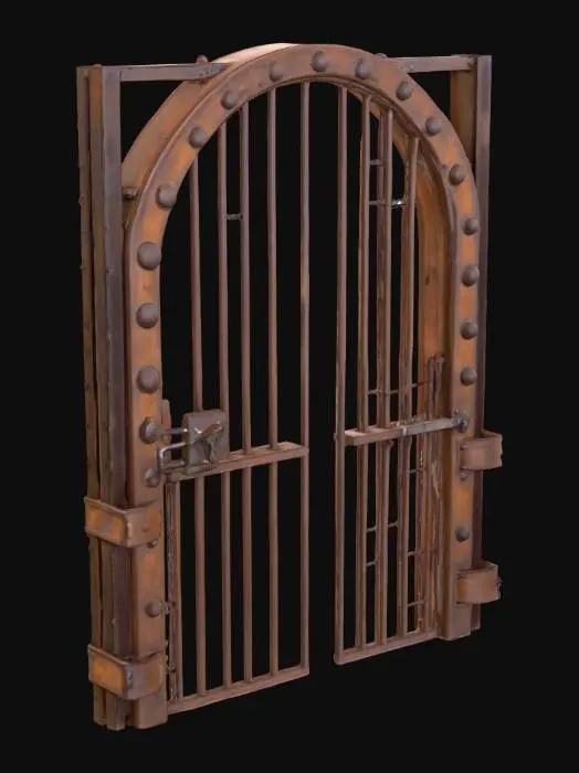 3D model for a curved metal gate used to herd bulls.