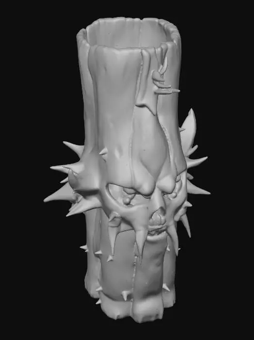 3D model for a large wooden totem with spiked bones sticking out the sides